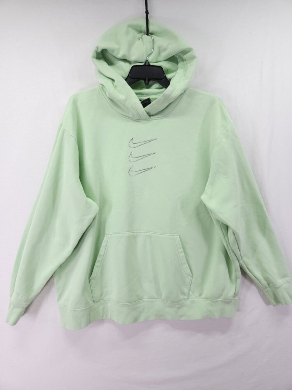 Nike Light Mint Green Rhinestone Triple Swoosh Pullover Hoodie Womens XXL Loose
